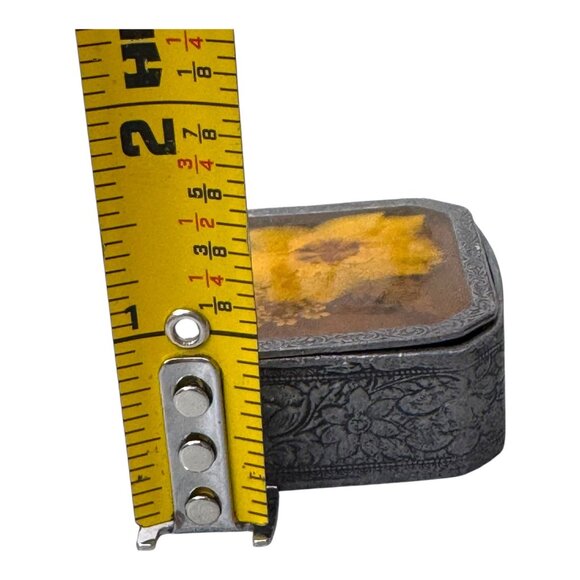 Vintage Floral Etched 2" Trinket Jewelry Ring Box Pressed Dried Flower Design - Picture 6 of 10